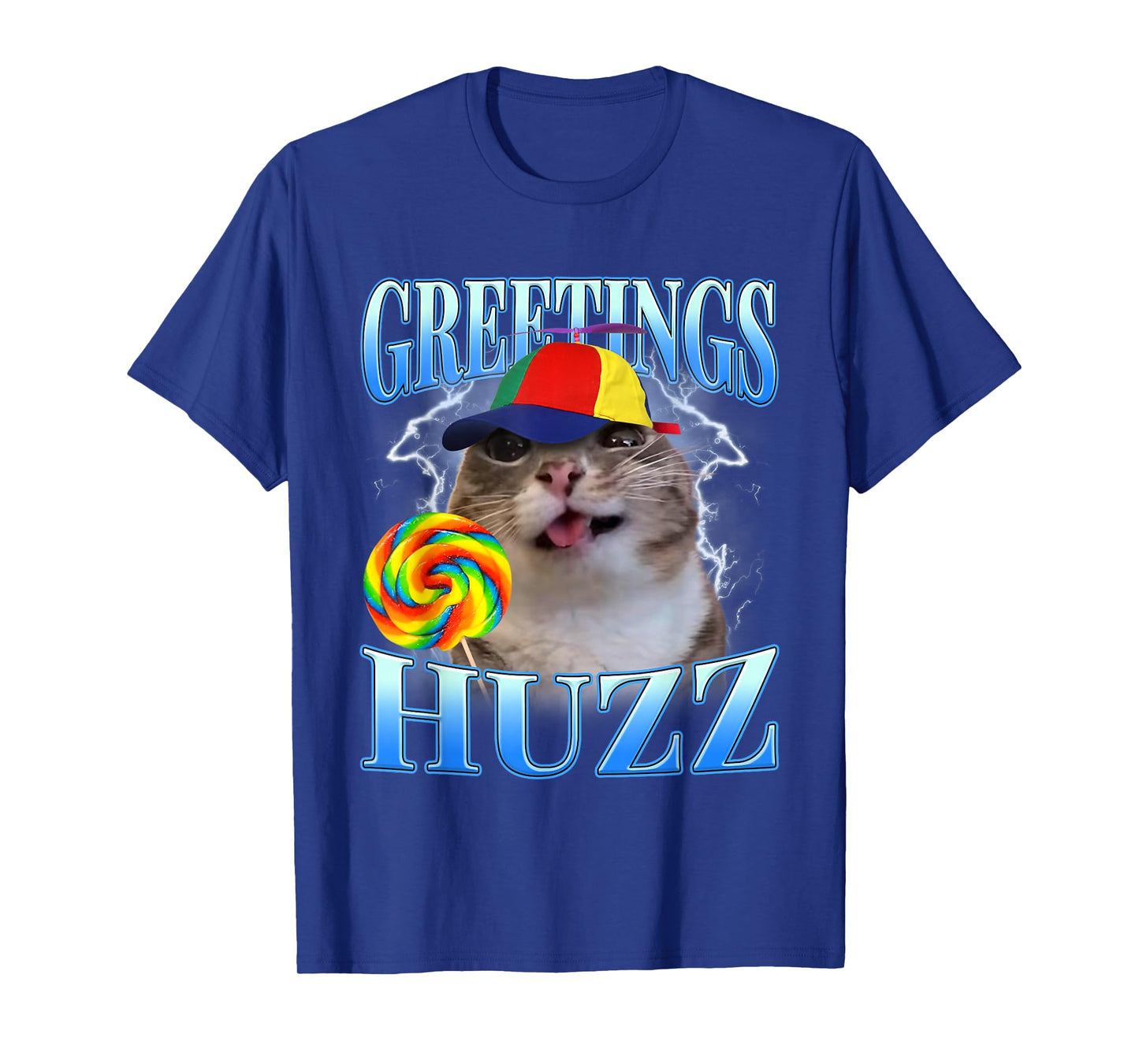Greetings Huzz Lollipop Cat Meme Funny Gen Z Alpha Humor T-Shirt