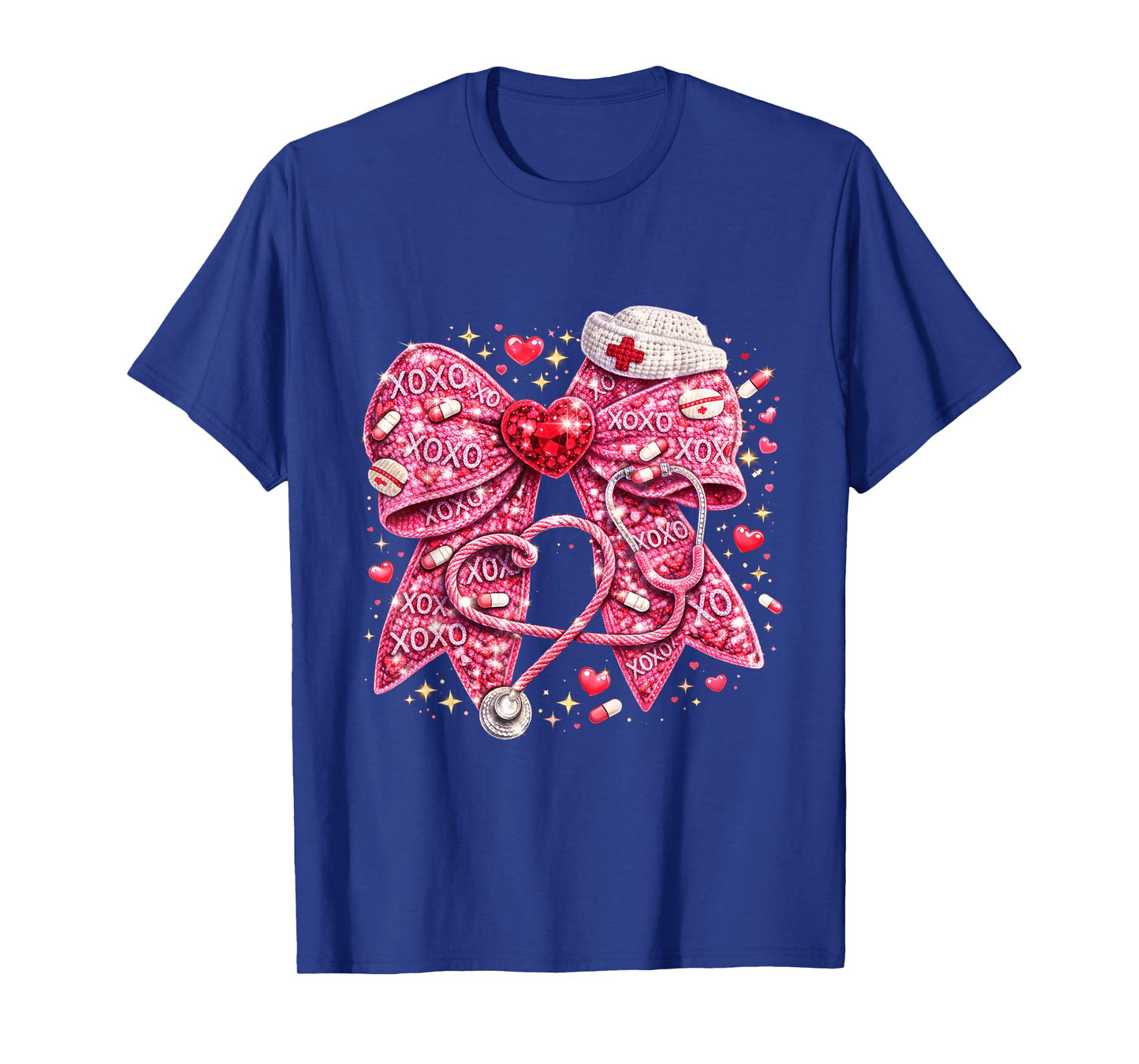 Sparkly Nurse Valentine Bow Design Cute Medical Love Art T-Shirt