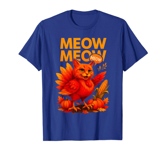 Funny Thanksgiving Turkey Cat Meow Retro Fall Humor Lovers T-Shirt