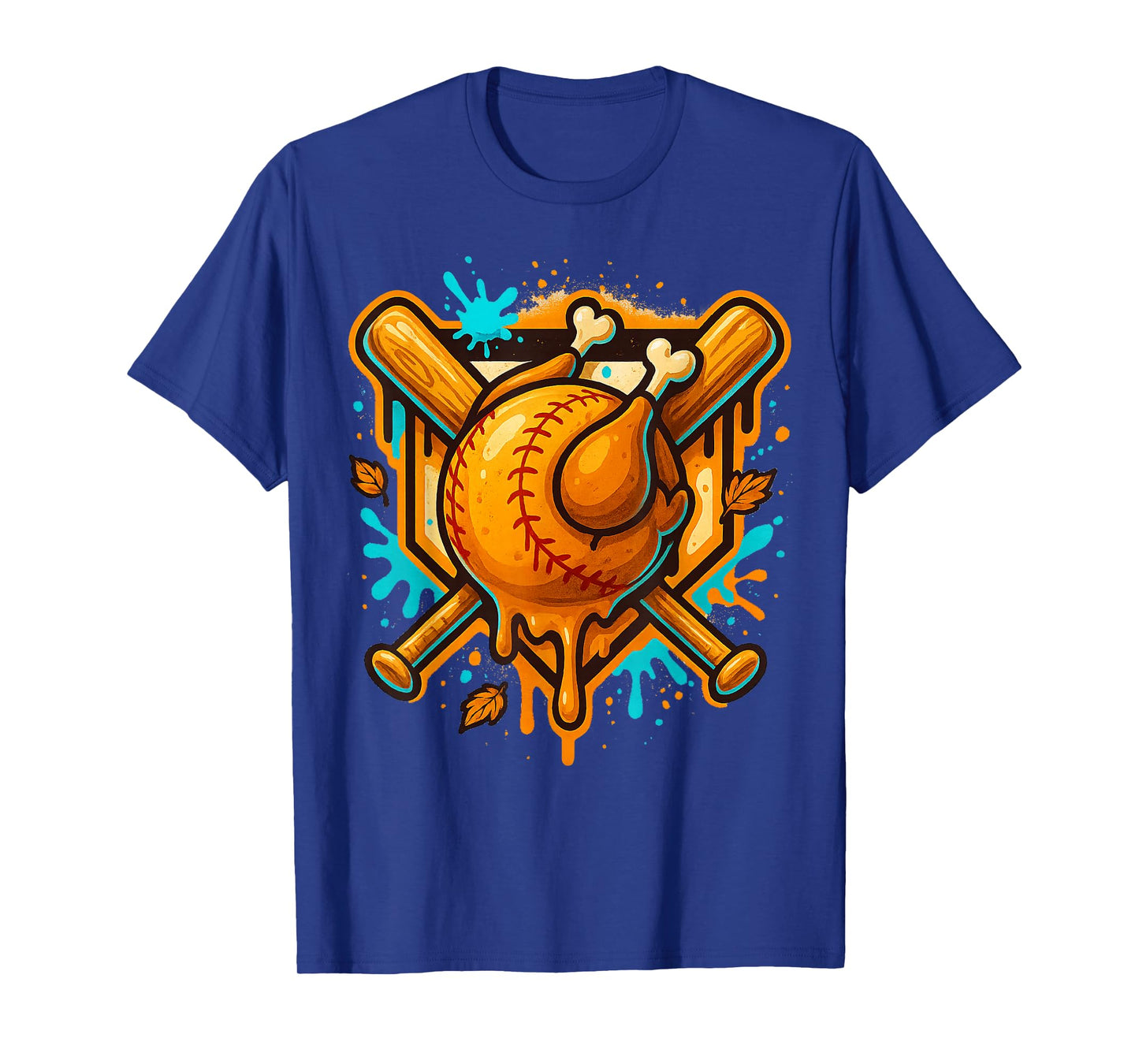 Turkey Baseball Thanksgiving Funny Roast Ball Drip Graffiti T-Shirt