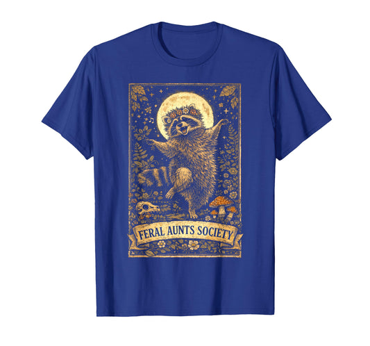 Feral Aunts Society Funny Raccoon Floral Vintage Graphic T-Shirt