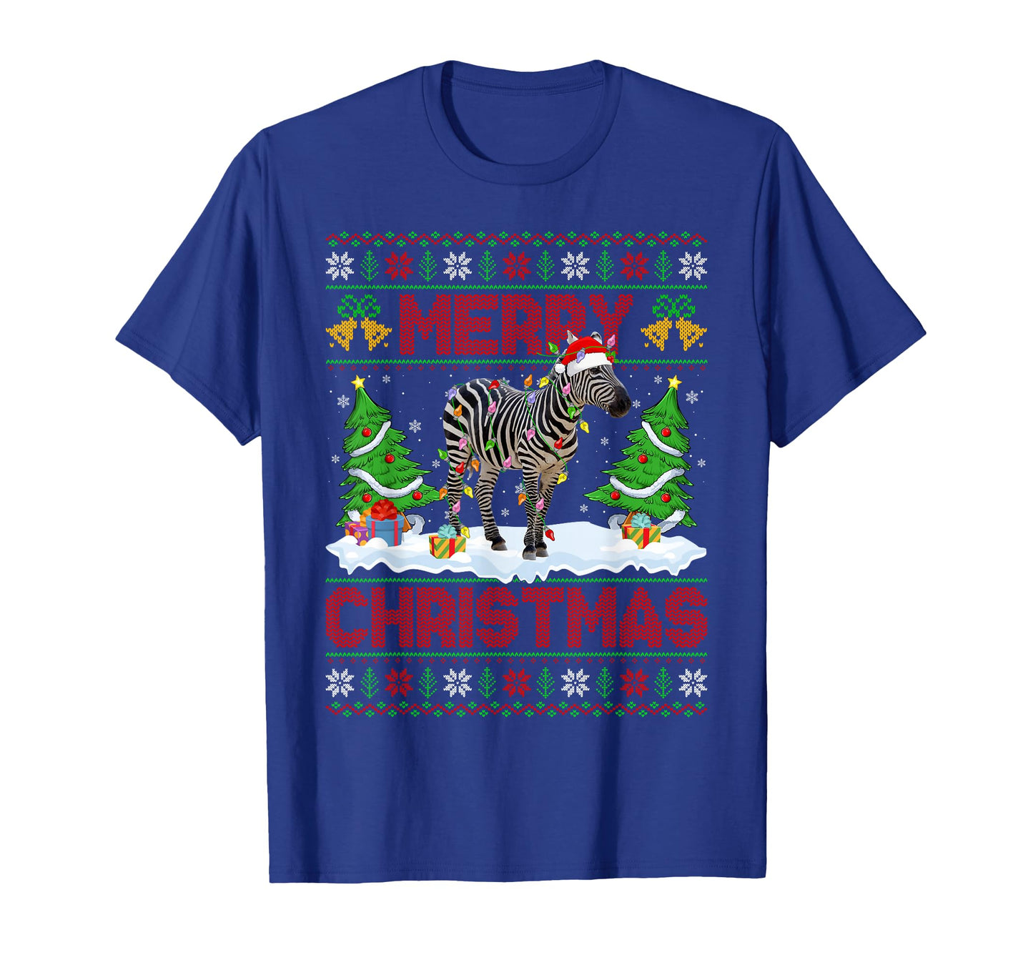 Zebra Ugly Xmas Sweater Funny Animal Lights Christmas T-Shirt