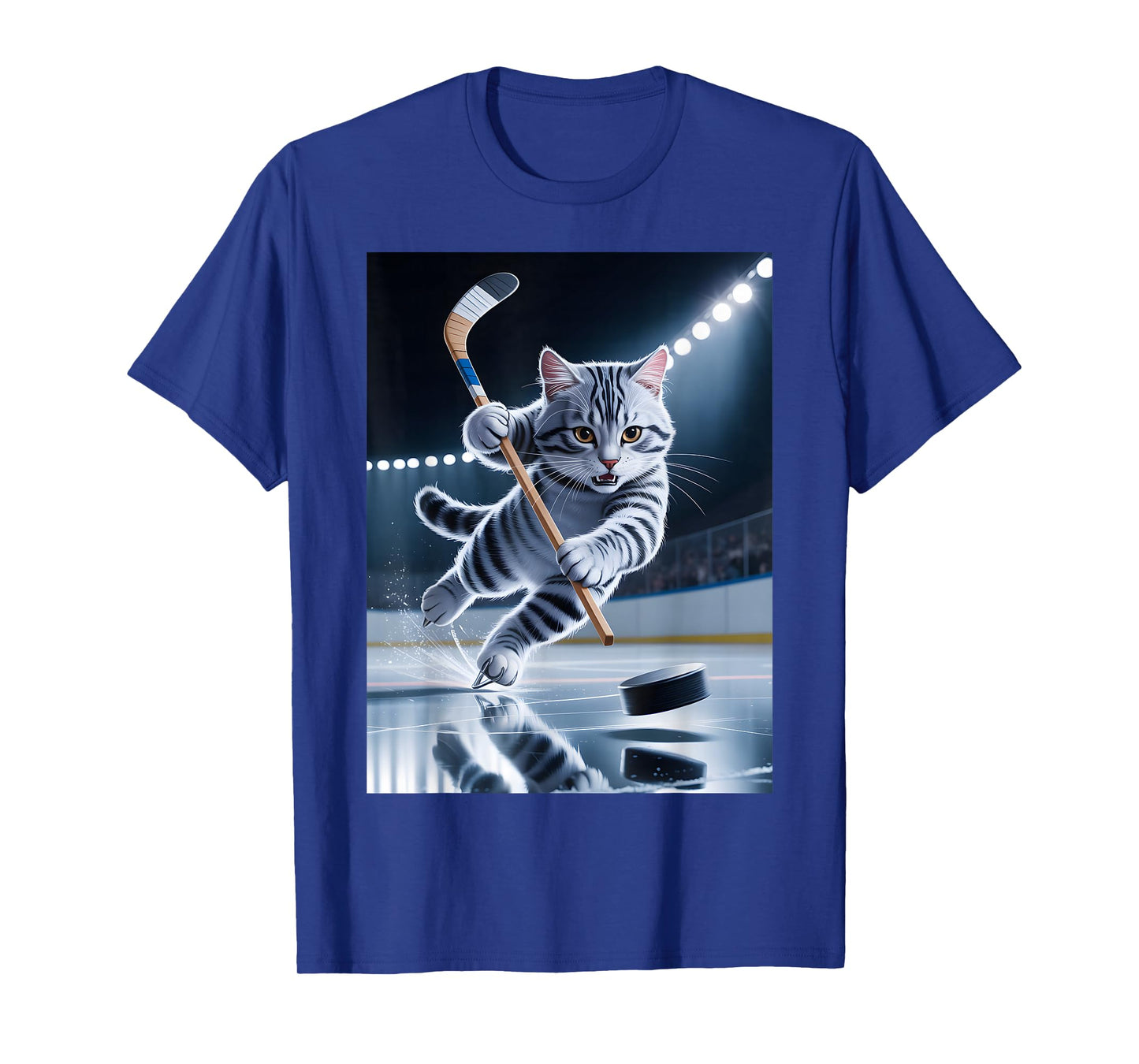 Cat Playing Hockey Skate Puck Tabby Sport Champion T-Shirt