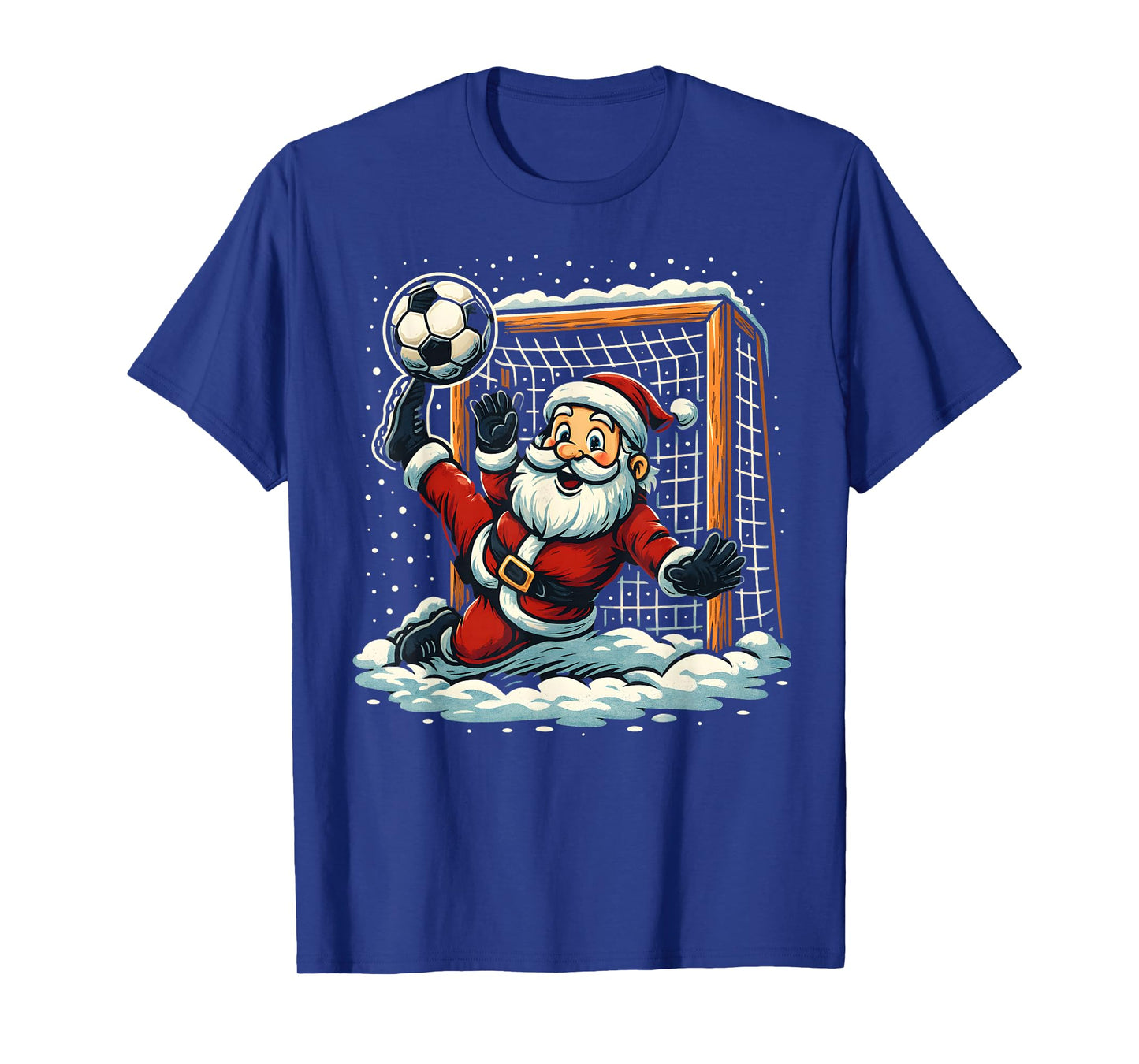 Santa Claus Soccer Goalie Sports Playing Christmas Snow Xmas T-Shirt