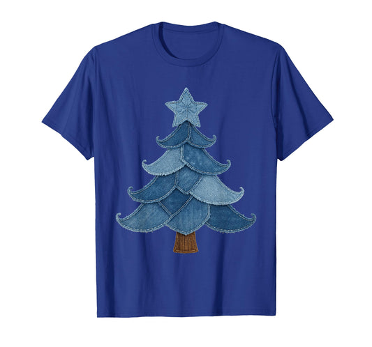 Retro Jean Patchwork Christmas Tree Rustic Country Xmas Tree T-Shirt