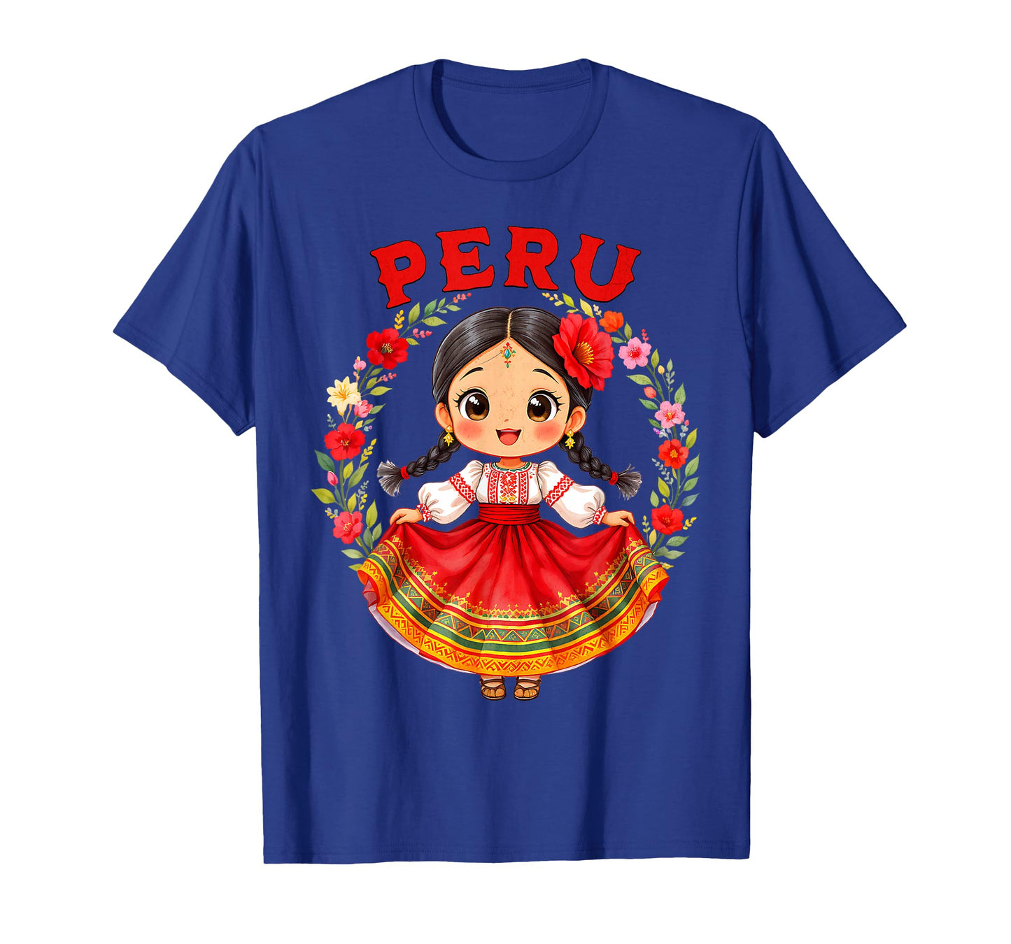 Cute Peru Girl Traditional Dress Colorful Flowers Girls Kids T-Shirt