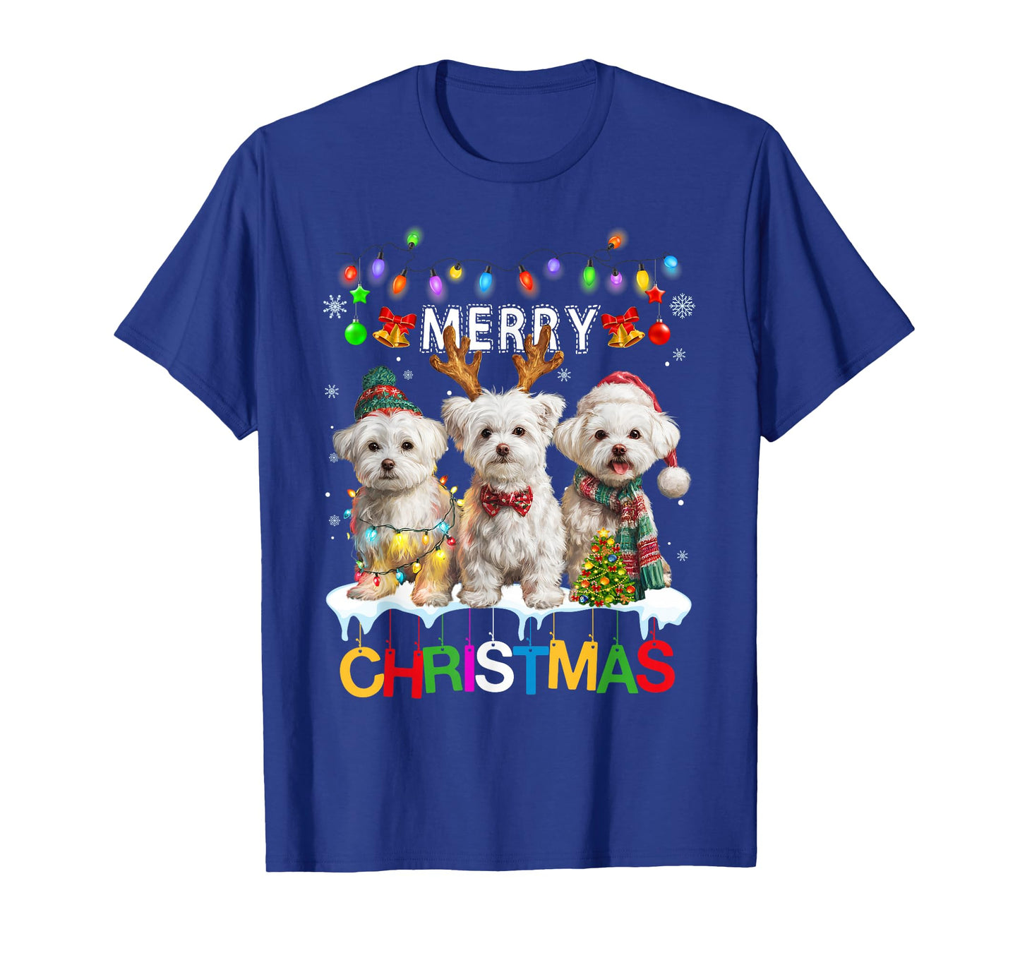 Cute Three Maltese Christmas Women Men Dog Love T-Shirt