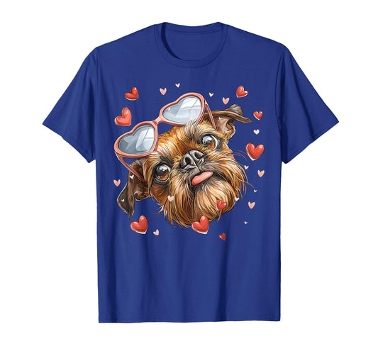Brussels Griffon Dog Valentine's Day Heart Sunglasses T-Shirt