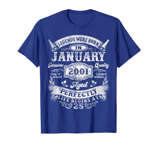 Legends were Born in January 2001 Vintage 25th Birthday Men T-Shirt