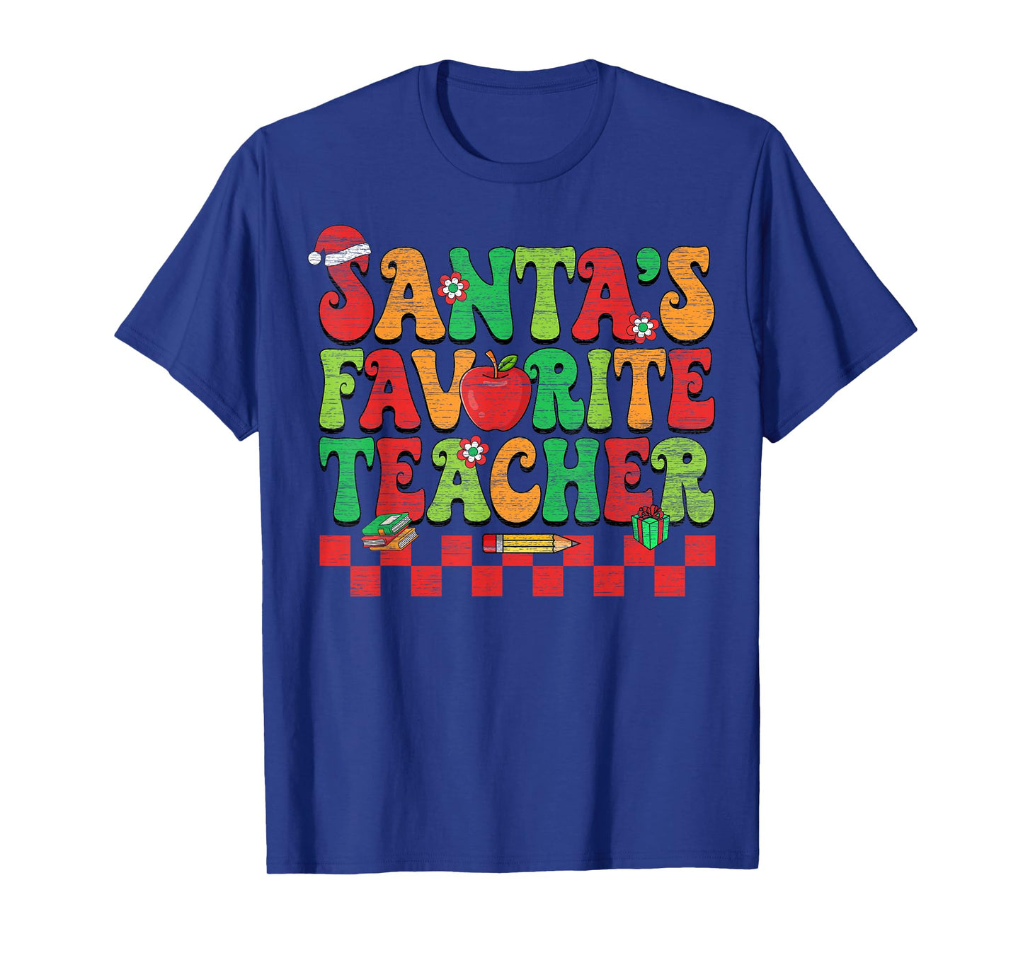 Santas Favorite Teacher Retro Groovy Christmas Xmas Women T-Shirt