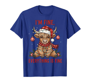 I'm Fine Everything is Fine Funny Highland Cow Christmas T-Shirt