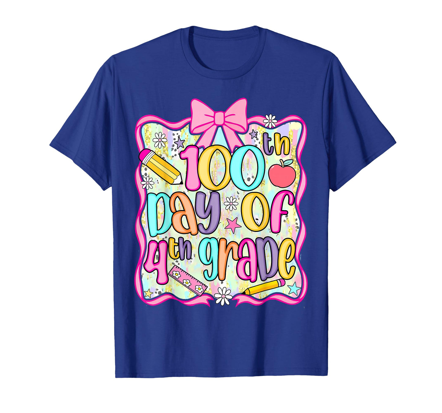 100th Day of 4th Grade Preppy 100 Days of School Bow Girls T-Shirt