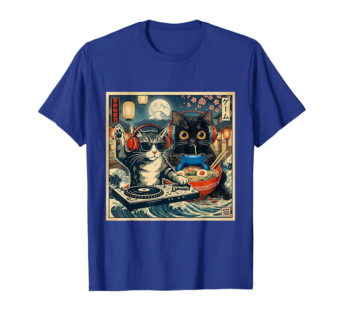 Dj Cat Vintage Style Music Black Cat Anime Ramen Japanese T-Shirt