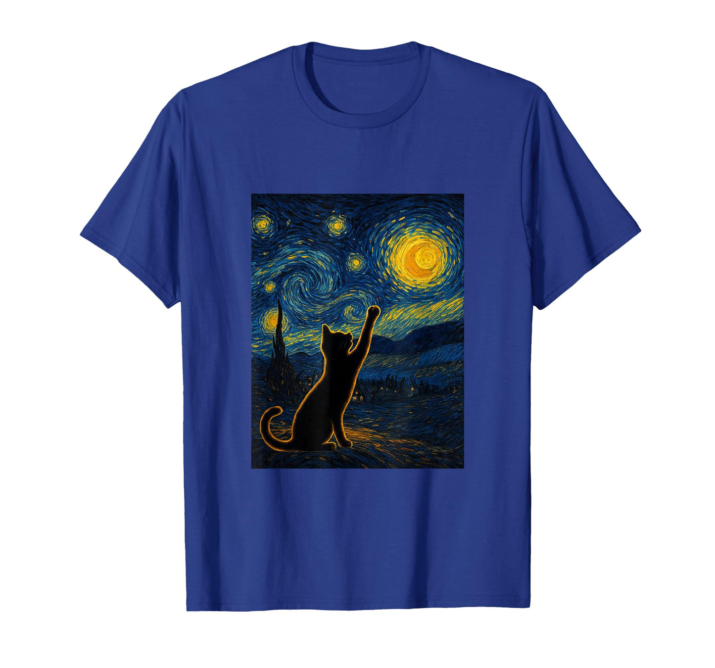 Starry Night Van Gogh Black Cat, Funbibi Cat Dad Gifts T-Shirt