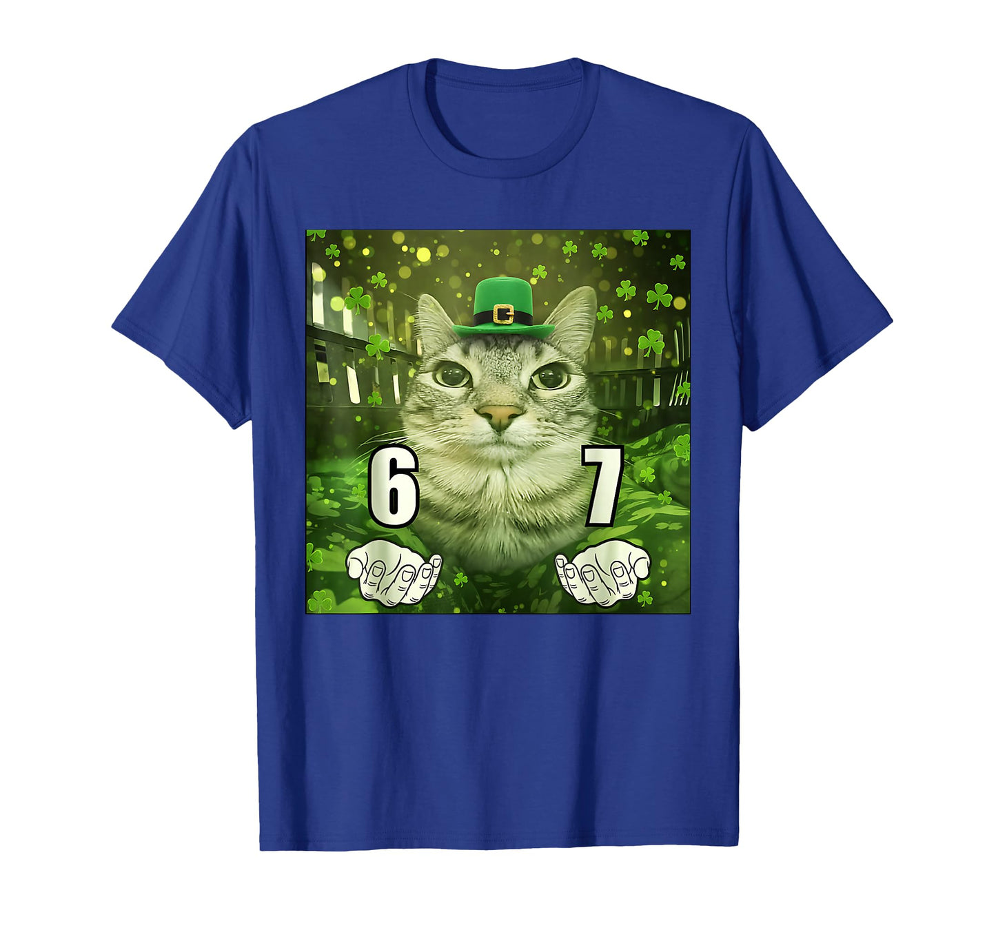 Funny Six Seven Cat St Patrick Day Leprechaun Hat 67 Meme T-Shirt