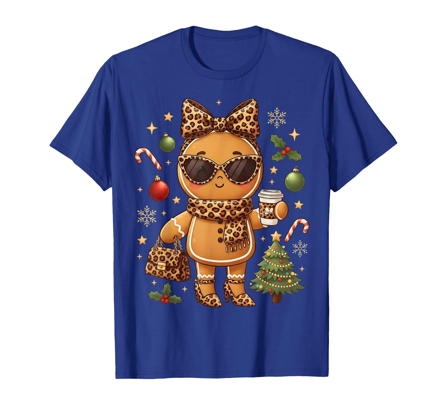 Cute Gingerbread Leopard Christmas Xmas Girl Women T-Shirt