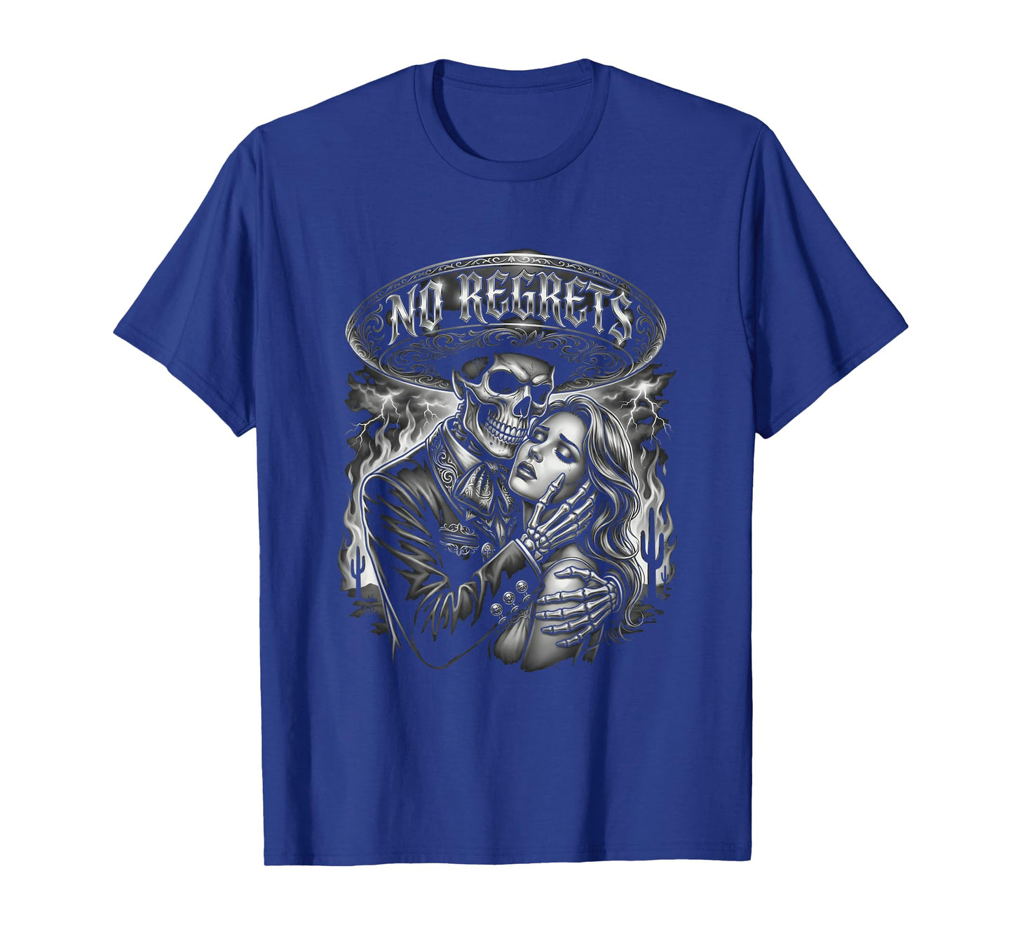 Chicano Skeleton No Regrets Sombrero Tattoo Style T-Shirt