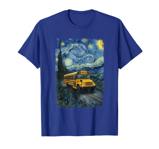 School Bus Van Gogh Starry Night Bus Driver T-Shirt