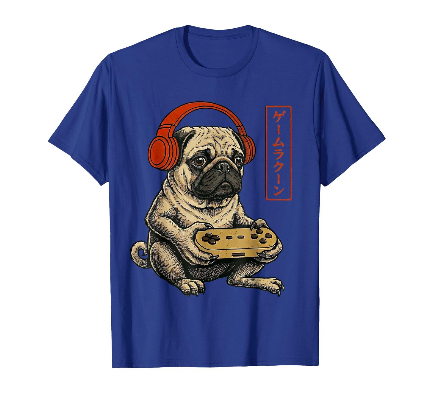 Japanese Gamer Pug Dog Art Men Women Boys Funny Gaming T-Shirt