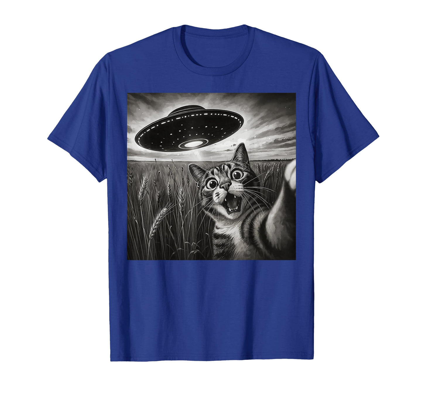 Funny Cat Selfie with UFO Alien Spaceship Men Women Kids T-Shirt