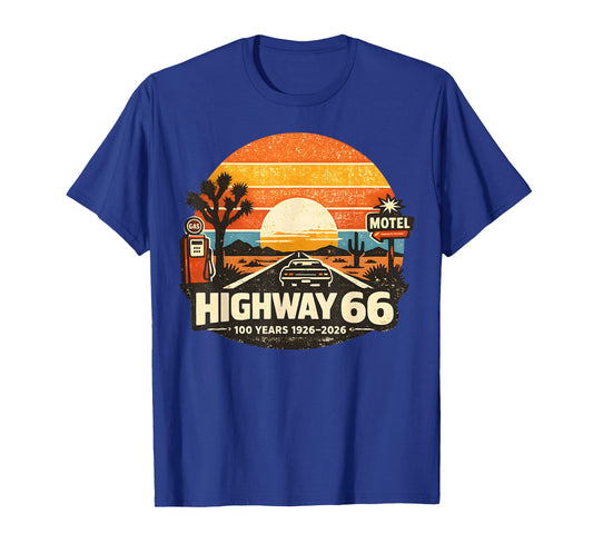 Highway 66 100 Years 1926-2026 Classic Car Lover Anniversary T-Shirt