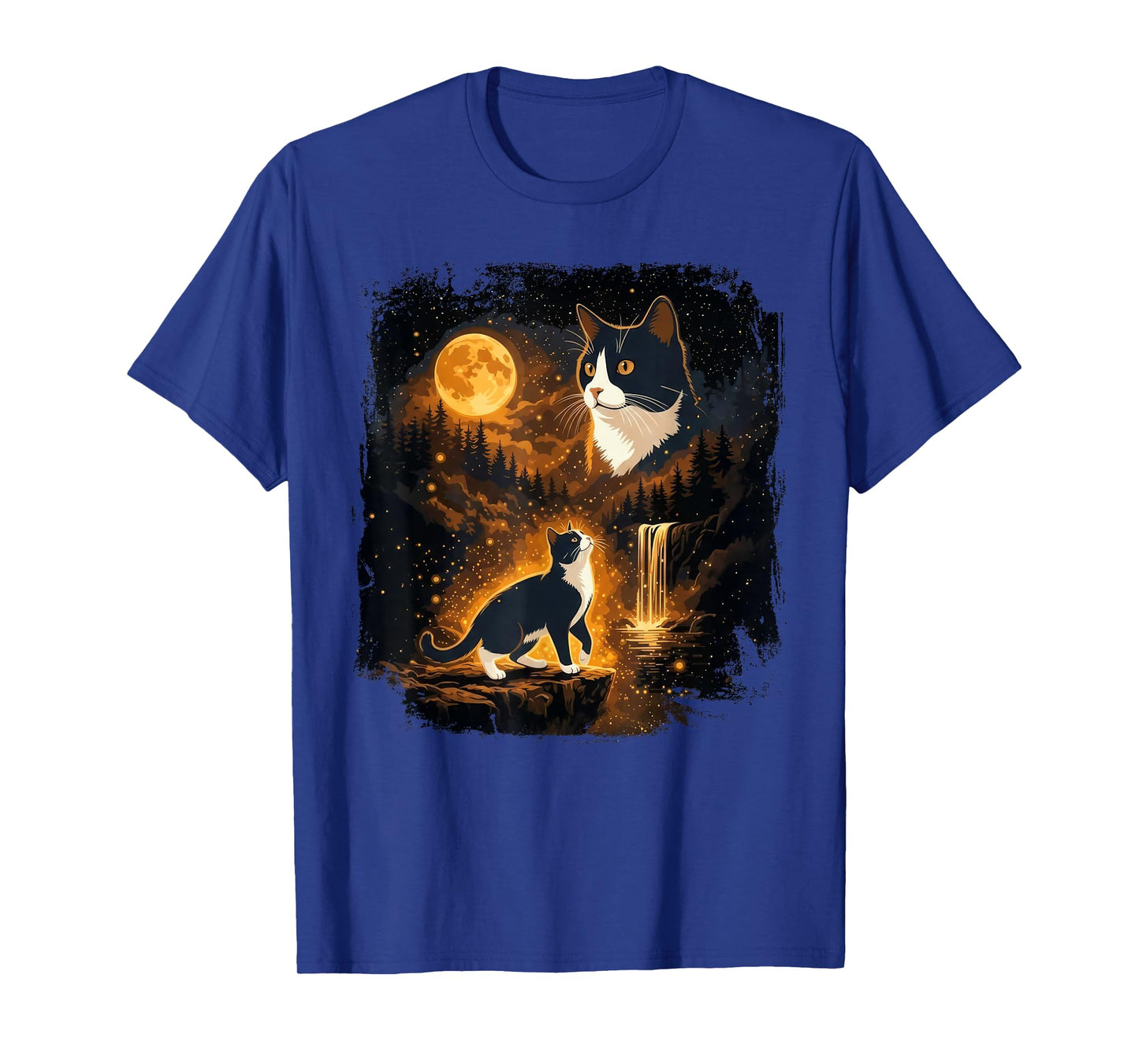 Vintage Moonlight Tuxedo Cat Howling Looking At The Moon T-Shirt