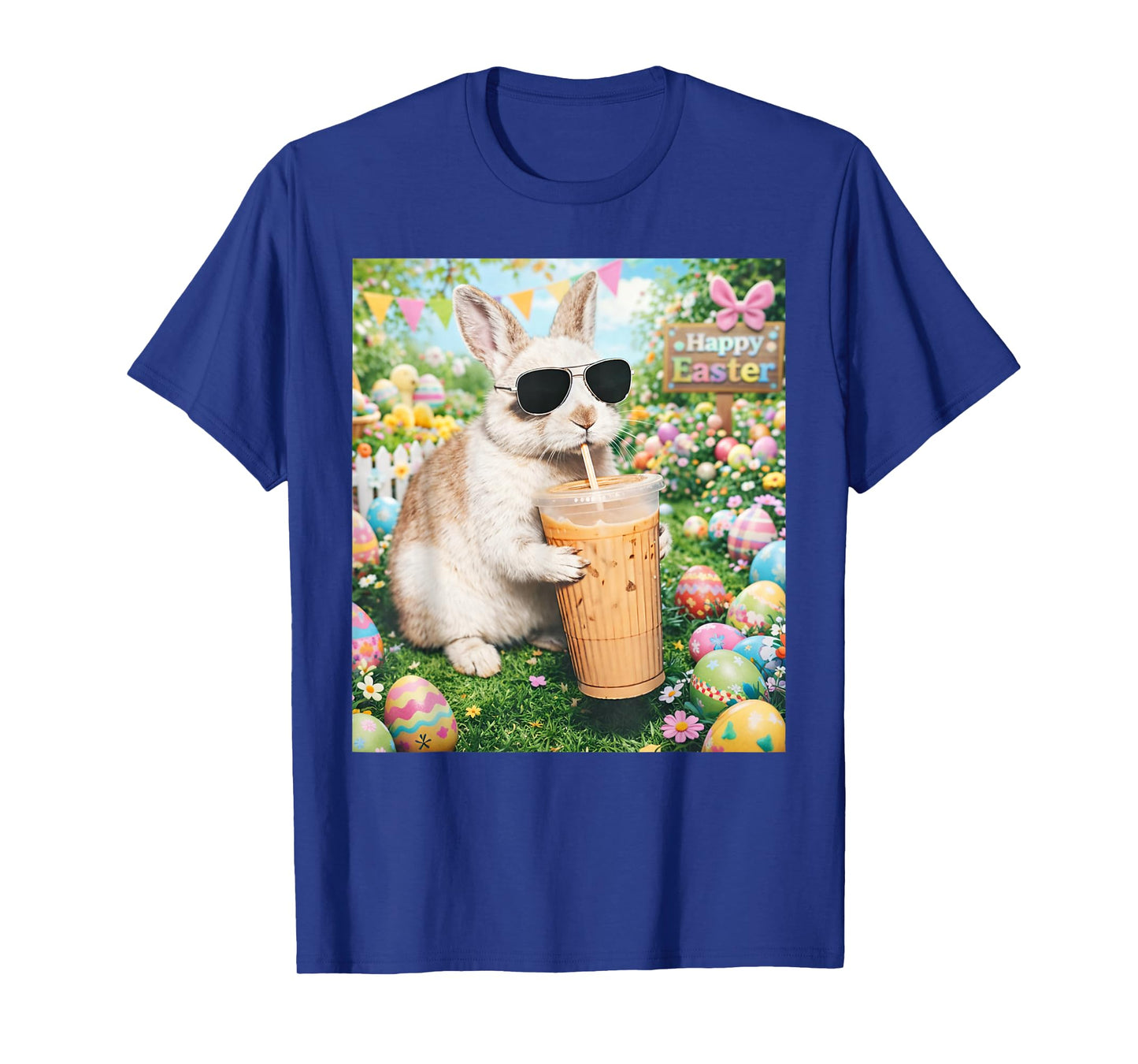 Rabbit Drinking Iced Coffee Funny Easter Bunny Men Women T-Shirt