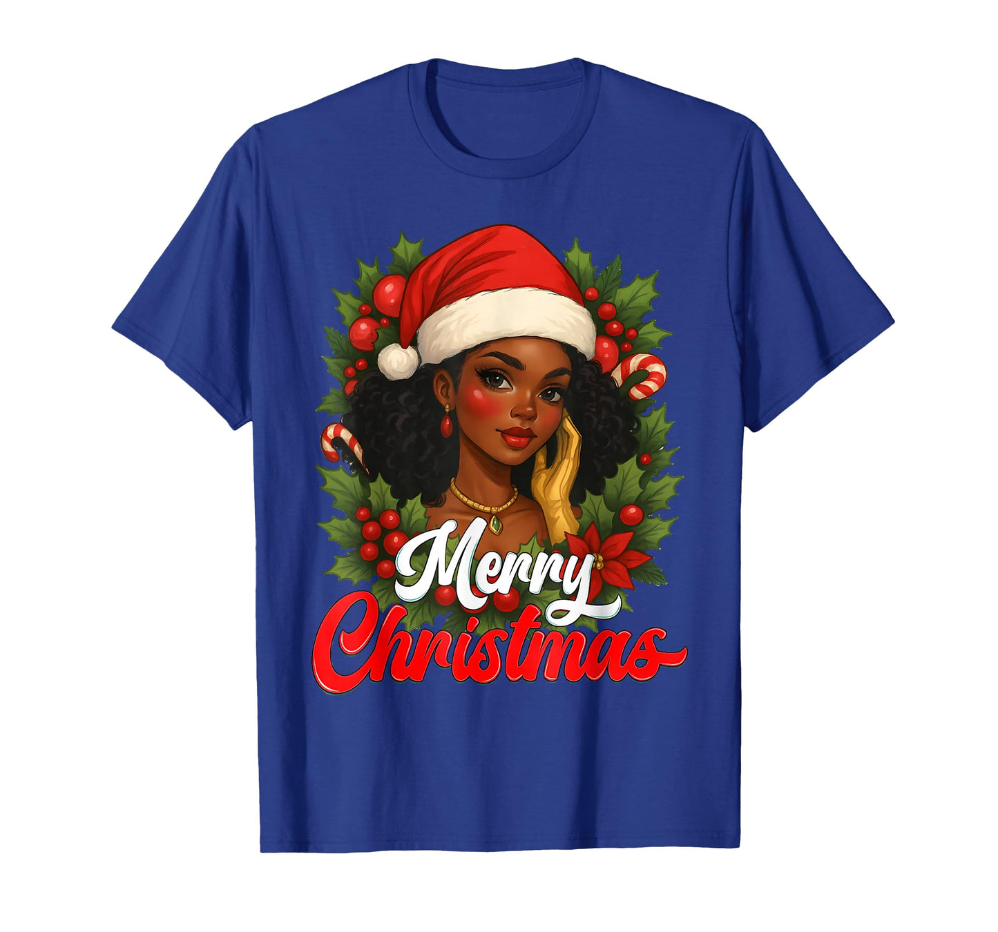 Black Girl Santa Hat Merry Christmas Pajama African American T-Shirt