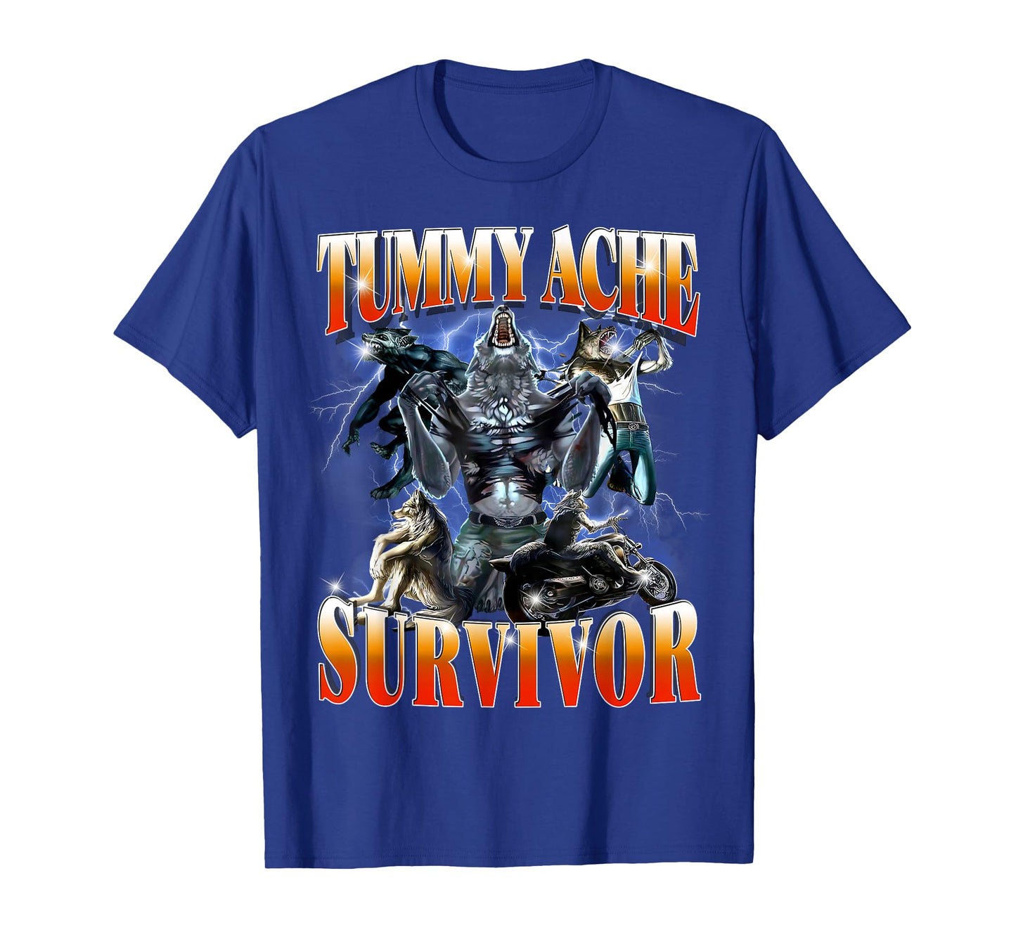 Tummy Ache Survivor Funny Alpha Wolf Meme for Men Women Kids T-Shirt