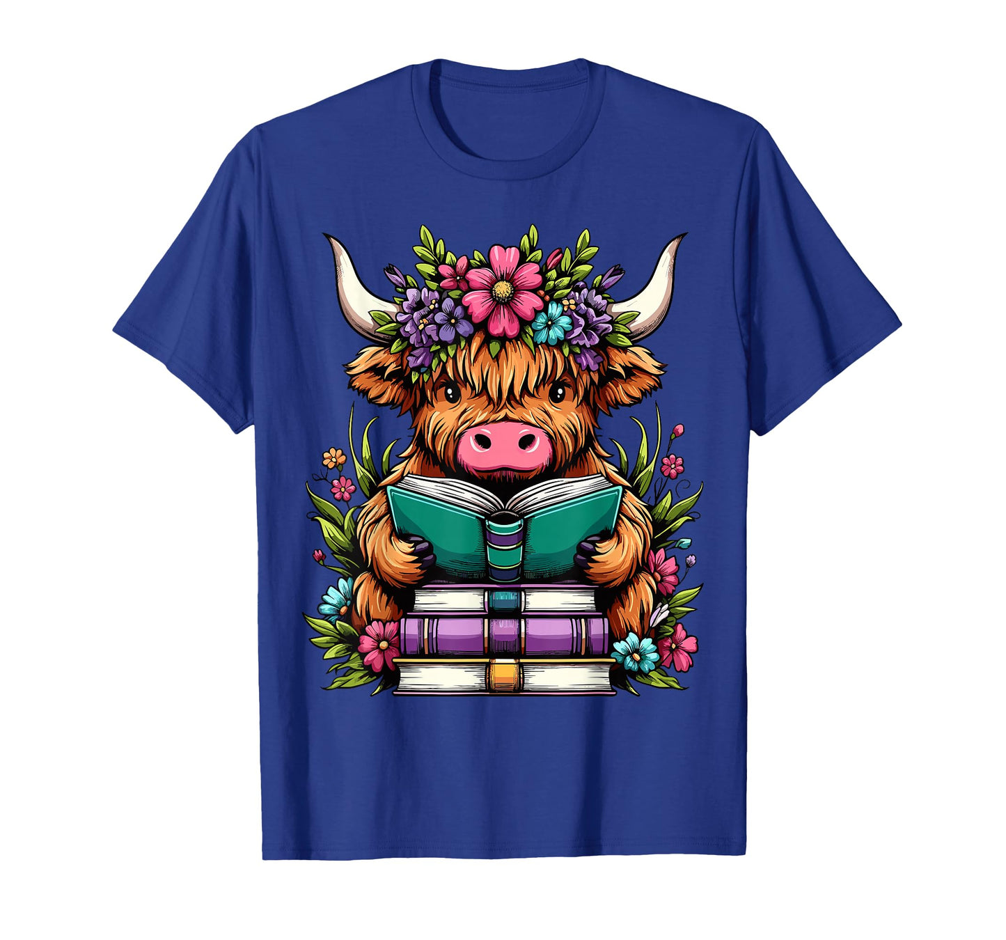 Highland Cow Book Floral Bookworm T-Shirt