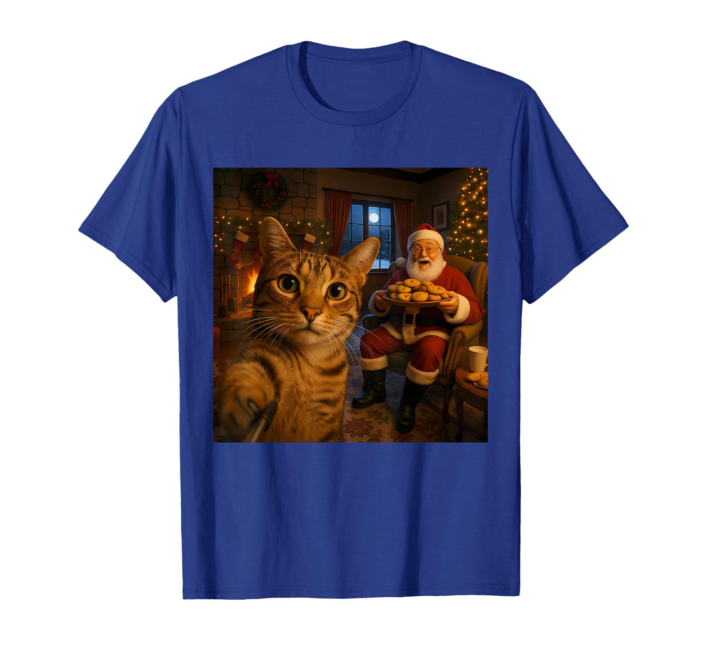 Funny Cat Selfie with Santa Claus Christmas Meme Men Women T-Shirt