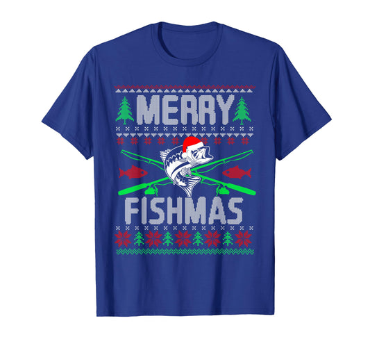 Merry Fishmas Bass Fish Fishing Christmas Ugly Sweater Xmas T-Shirt