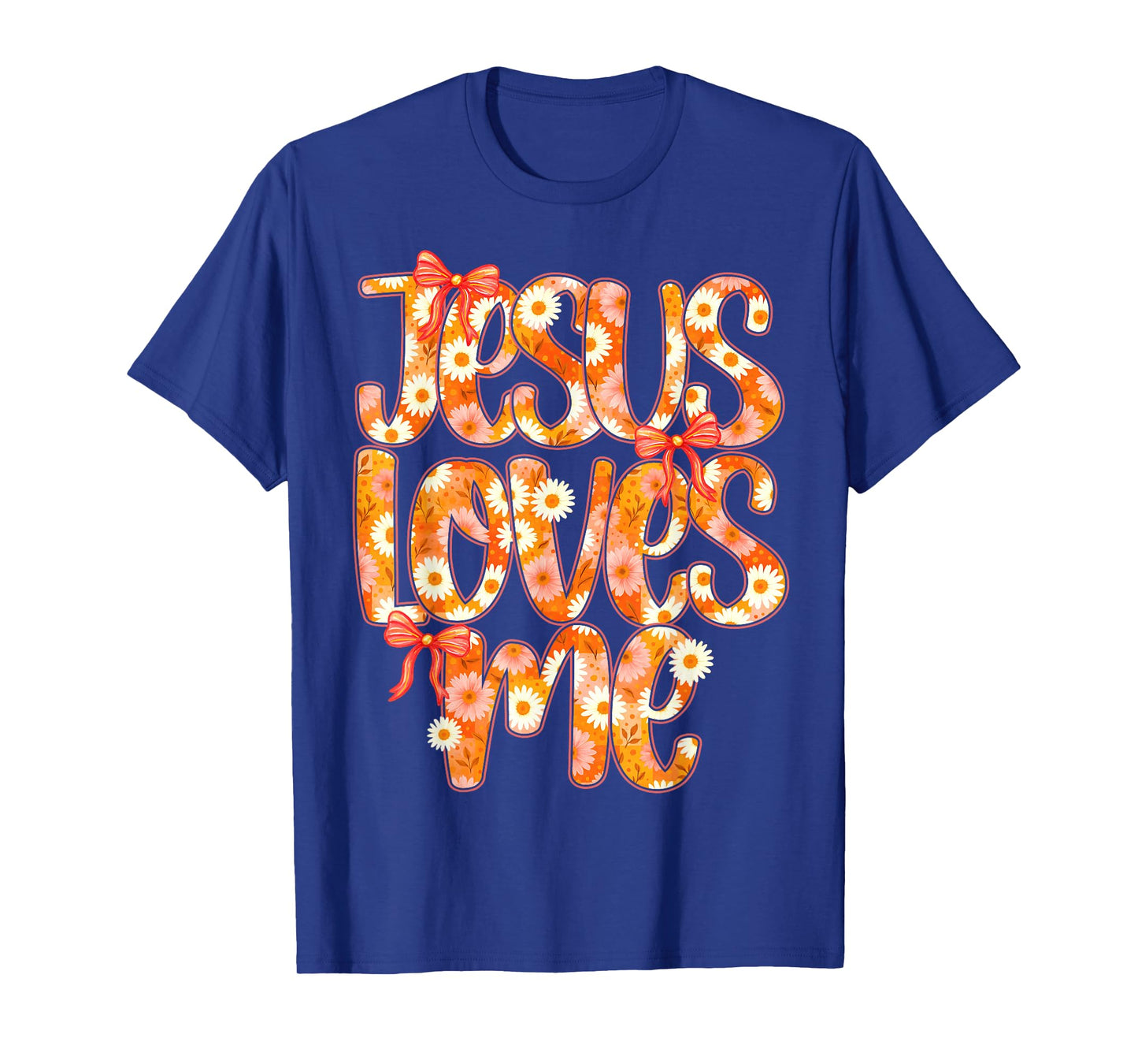 Jesus Loves Me Daisy Bow Christian Women Girl Kid Religious T-Shirt