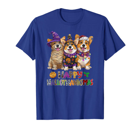 Hallothanksmas Corgi Dogs Halloween Christmas Pumpkin T-Shirt