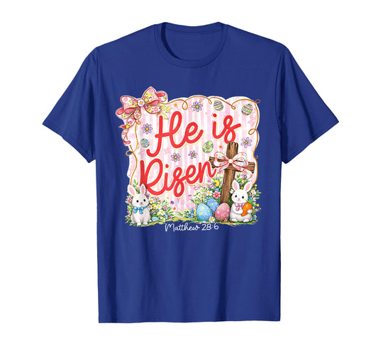 Preppy Easter He is Risen Bunny Eggs Women Girls T-Shirt