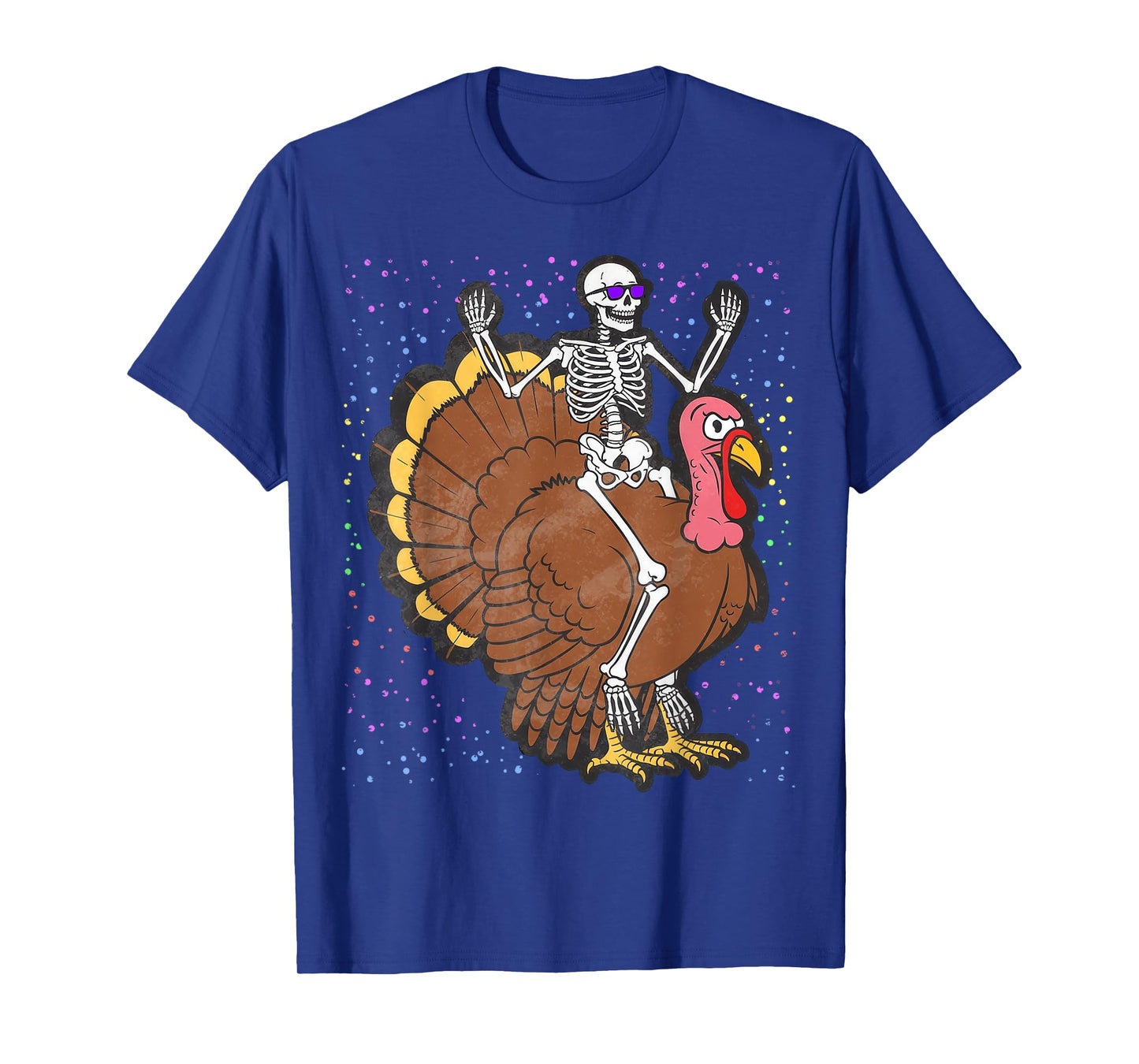 Skeleton Riding Turkey Thanksgiving Day Fall Autumn T-Shirt