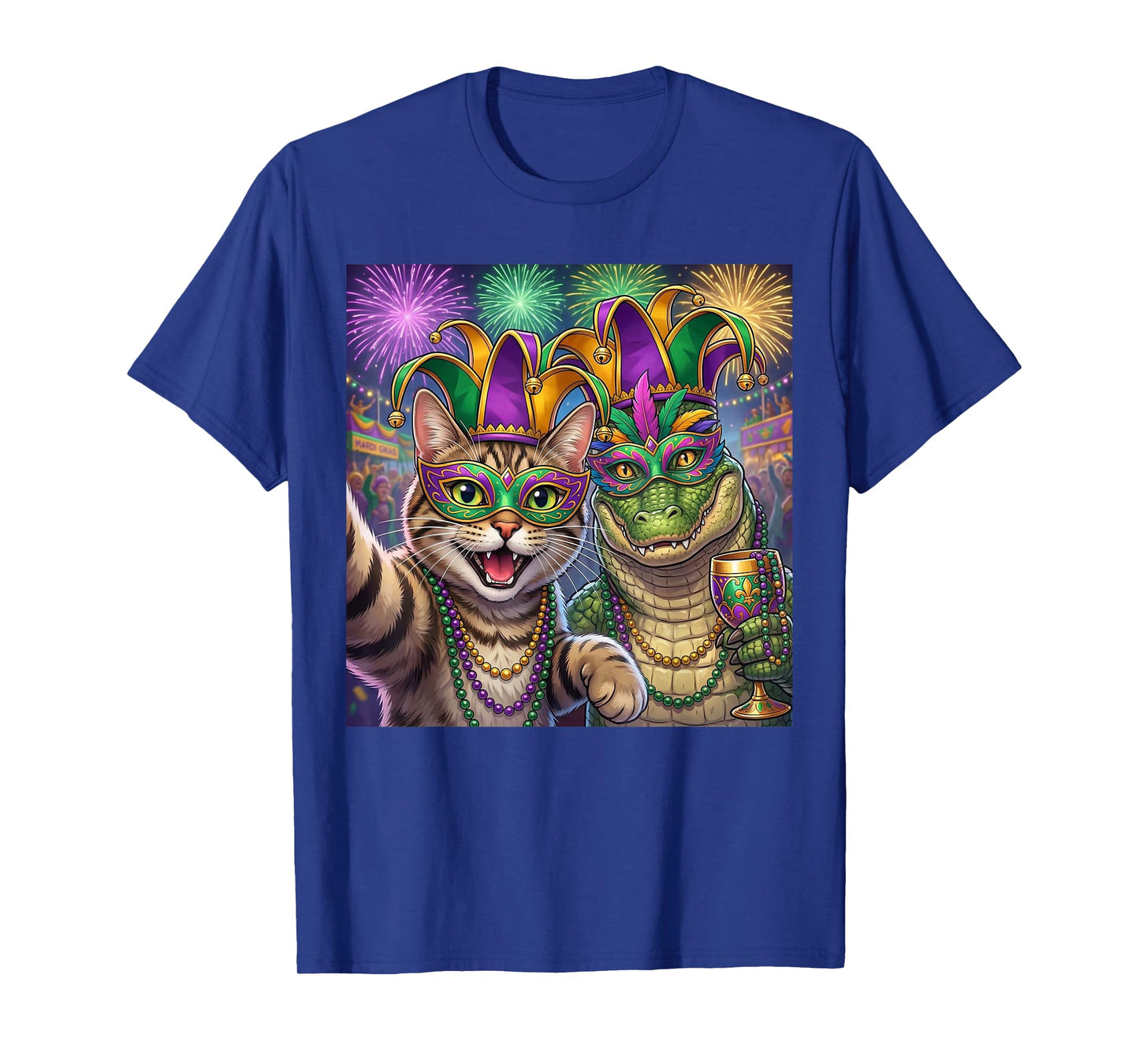 Funny Cat Alligator Selfie Mardi Gras Carnival Party Art T-Shirt