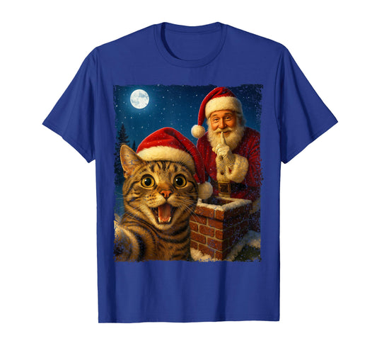 Funny Cat Selfie Santa Christmas Vintage Holiday Humor Retro T-Shirt