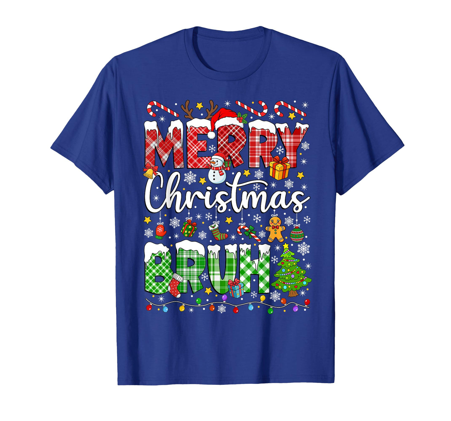 Merry Christmas Bruh Santa Funny Red Plaid Teens Boys Kids T-Shirt