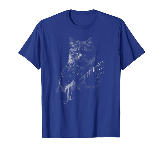 Cat Playing Guitar Rock Star Rock and Roll Men Women Kids T-Shirt