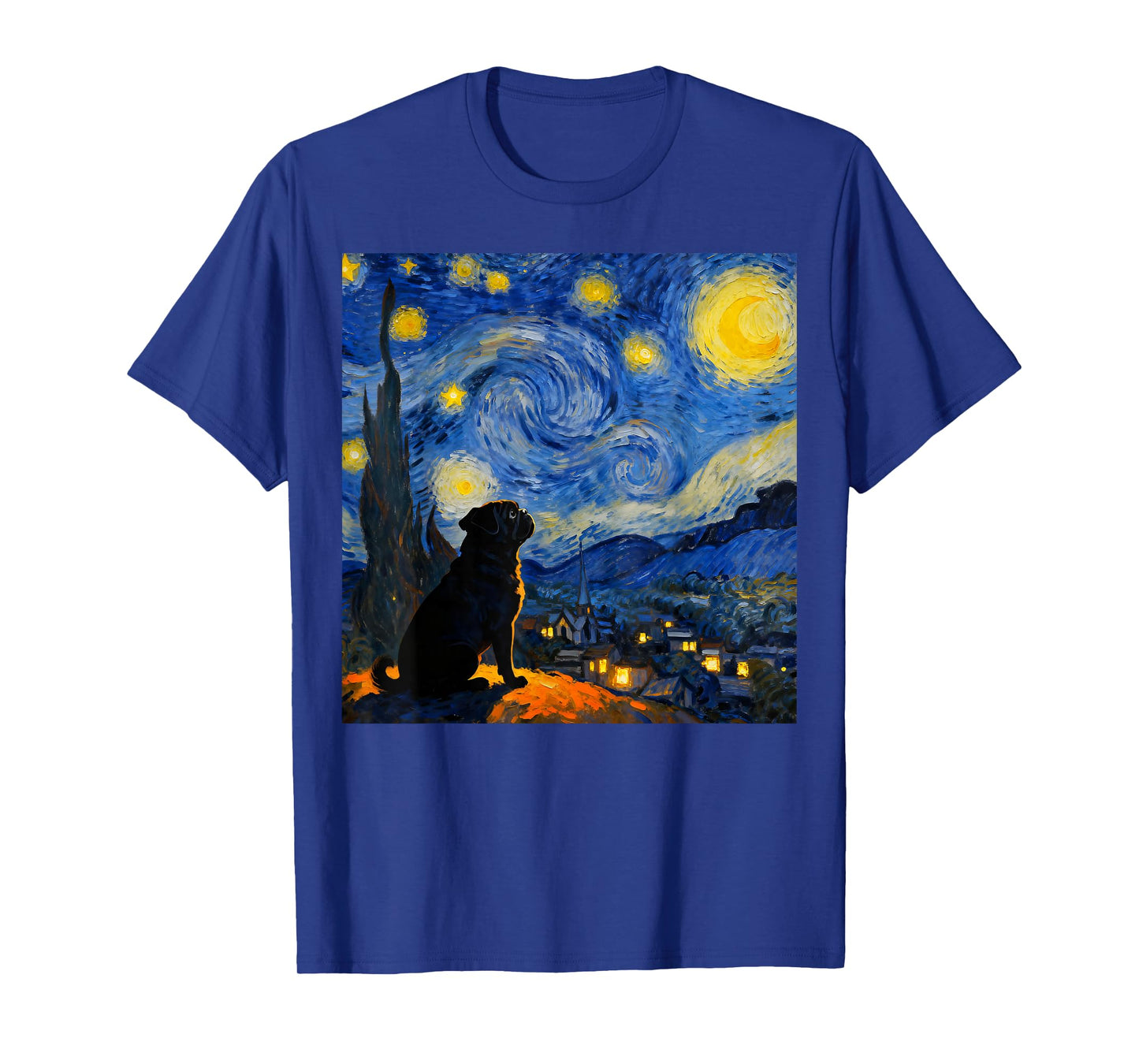 Funny Pug Graphic Van Gogh Style Starry Night Pug Lovers T-Shirt