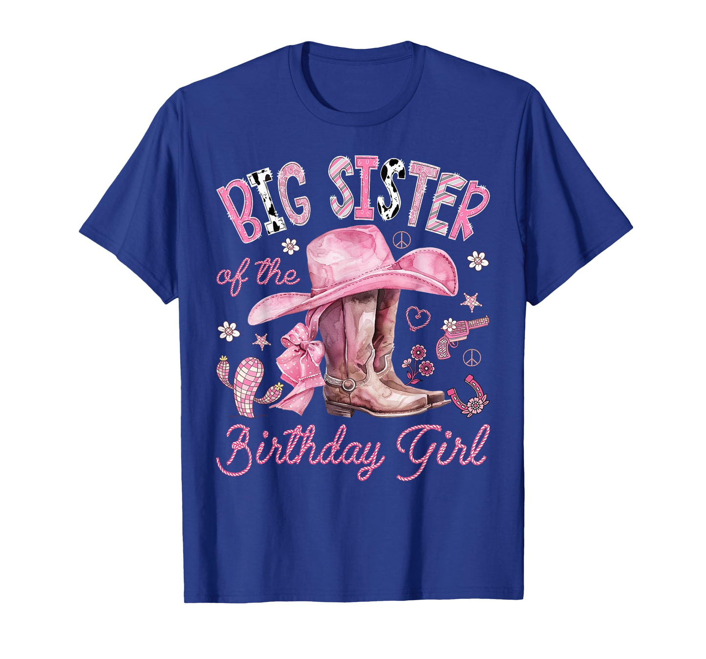 Big Sister of The Birthday Girl Pink Cowgirl Western Rodeo T-Shirt