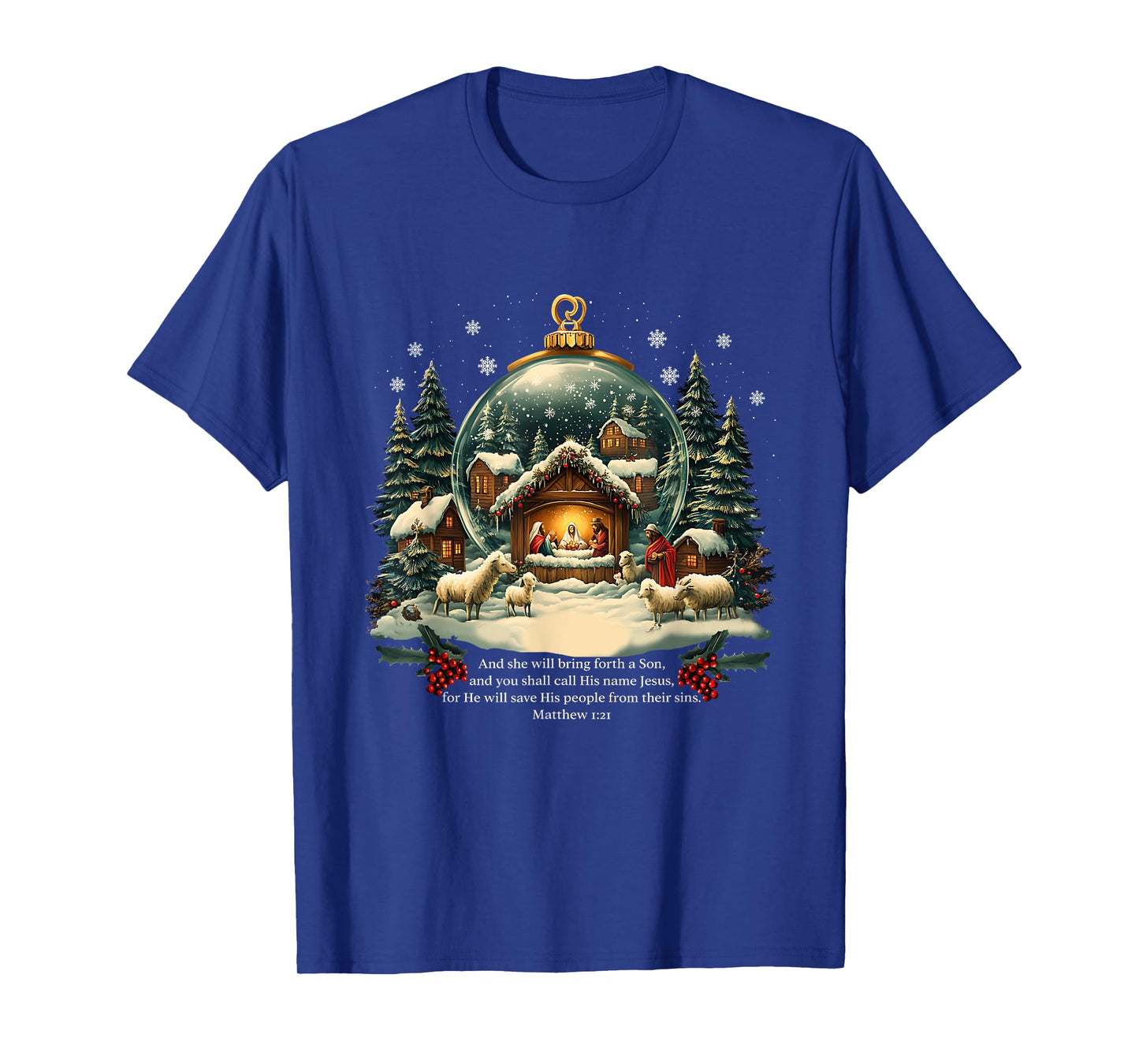 Nativity Ornament Christmas Scene Matthew 1:21 T-Shirt
