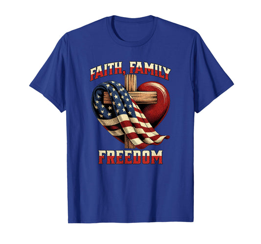 Flag with Cross Patriotic July 4th Faith Family Freedom T-Shirt