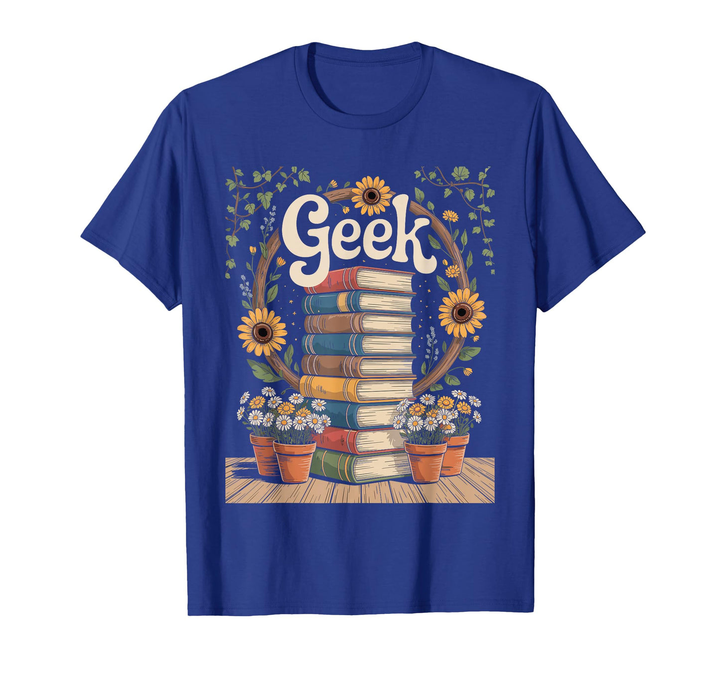 Books Geek Sunflower Floral Cute Vintage Books Reader Lover T-Shirt