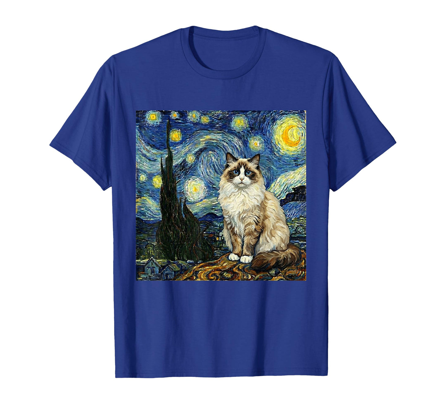 Van Gogh Art Starry Night - Funny Ragdoll Cat Artistic T-Shirt