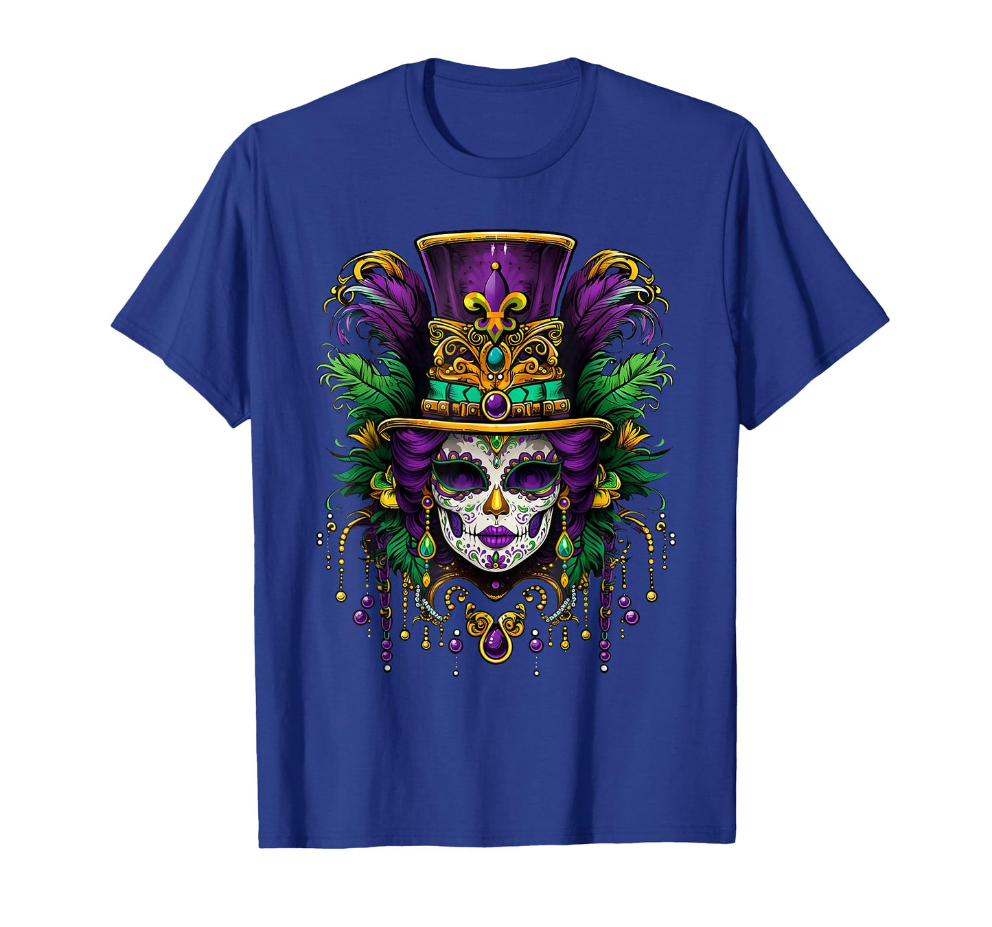 Mardi Gras Mask Feathers Carnival New Orleans Fleur De Lis T-Shirt