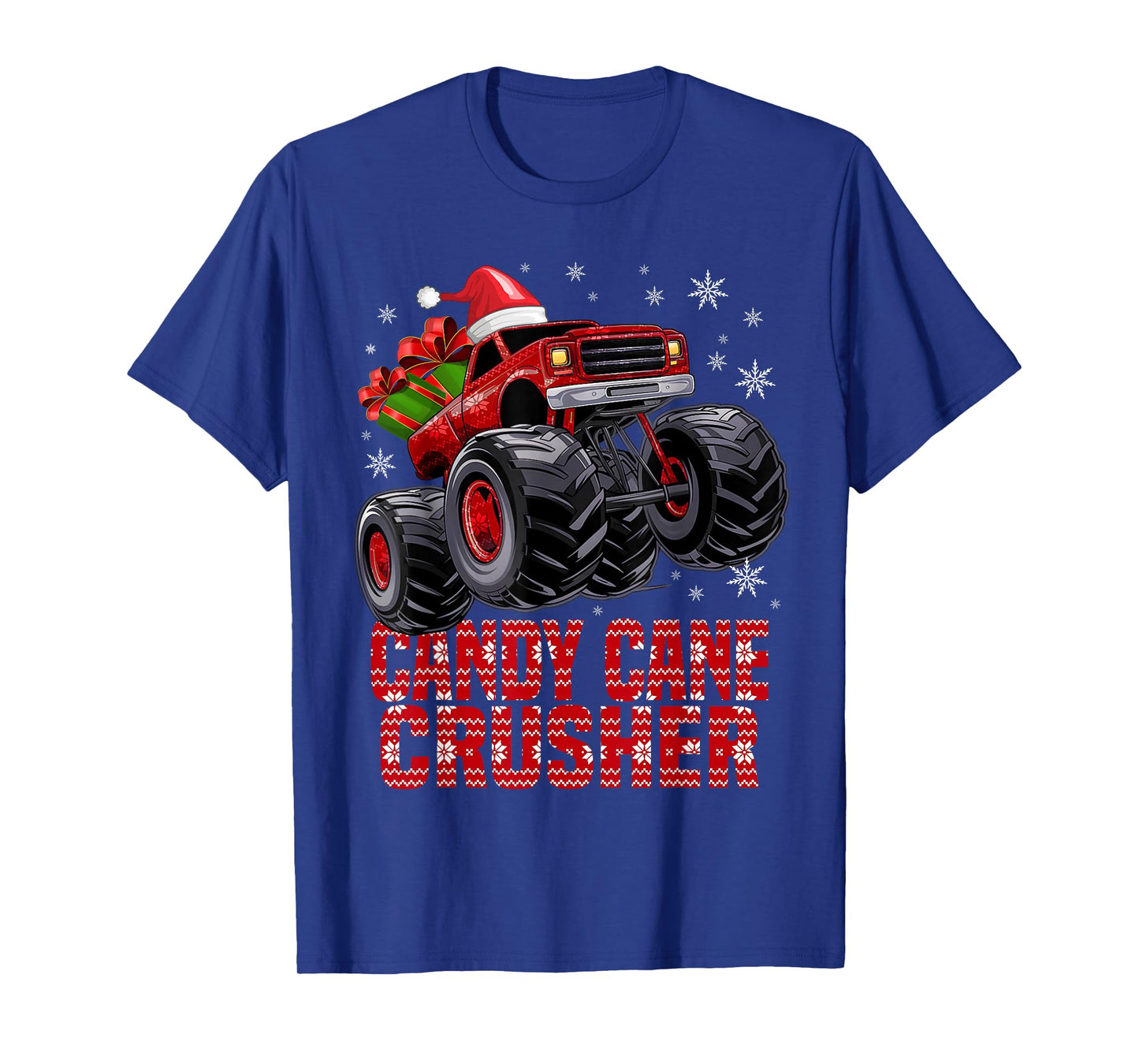 Kids Christmas Candy Cane Crusher Xmas Monster Truck T-Shirt