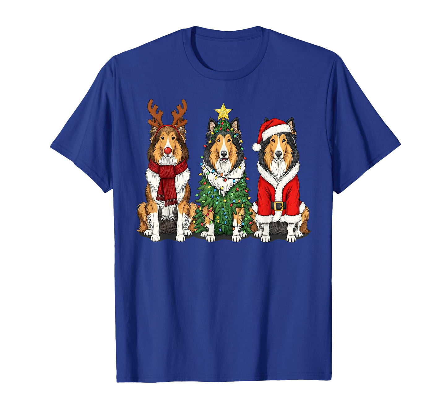 Retro Christmas Rough Collie Santa Reindeer Dog Lover T-Shirt