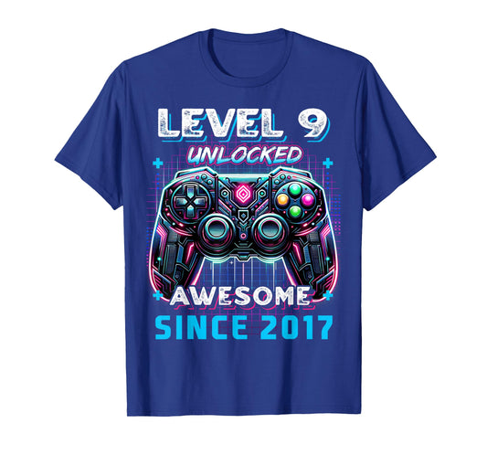 Level 9 Unlocked Birthday Boy Gamer 9th Video Game 2017 T-Shirt